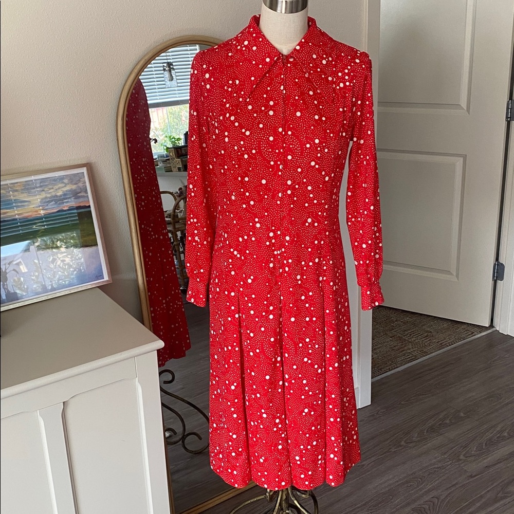 Vintage 1970s Paul of California Red Dot Zip-Front Dress